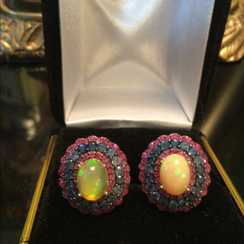 Exquisite Genuine Fiery  Opals with Sapphires & Rubies